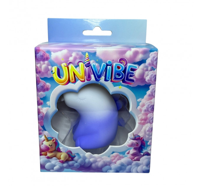 Стимулятор клитора с язычком UNIVIBE Единорог, 10 режимов, градиент бело-фиолетовый