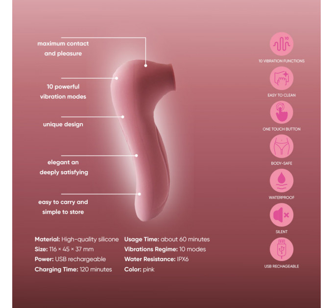 Вакуумный стимулятор клитора Sweet Em, розовый