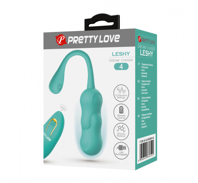 Віброяйце вагінальне Pretty Love Leshy з пультом, бірюзове, 18.6 х 2.8 см