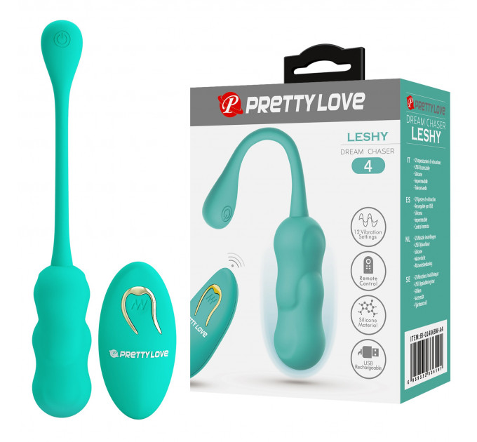 Віброяйце вагінальне Pretty Love Leshy з пультом, бірюзове, 18.6 х 2.8 см