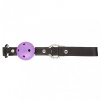 Кляп з екошкіри Loveshop Latex BREATHABLE BALL Gag BLACK / PURPLE