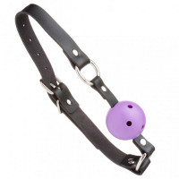 Кляп з екошкіри Loveshop Latex BREATHABLE BALL Gag BLACK / PURPLE
