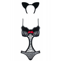 Костюм боді кішки чорний obsessive 3 предмета GEPARDINA S / M