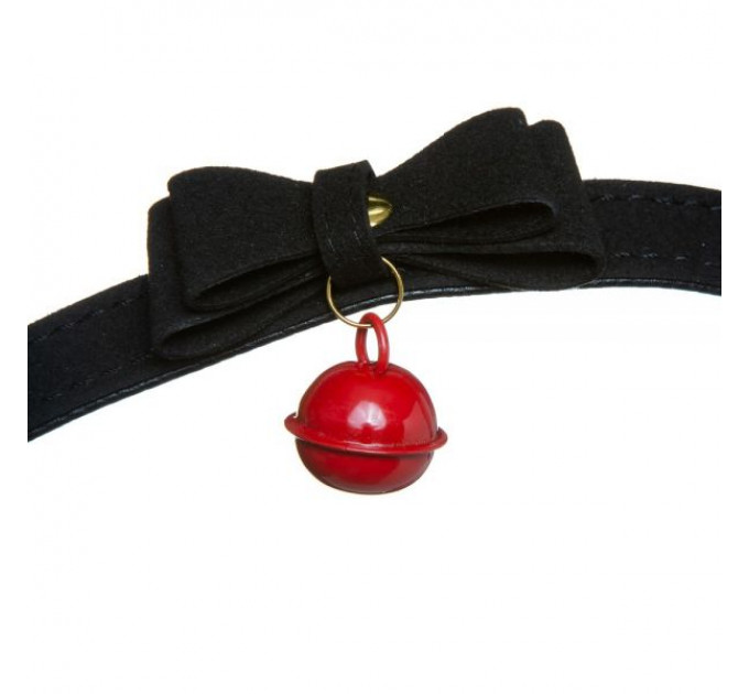 Ошейник с бантиком и колокольчиком замшевый DS Fetish Bow and Bell, черный