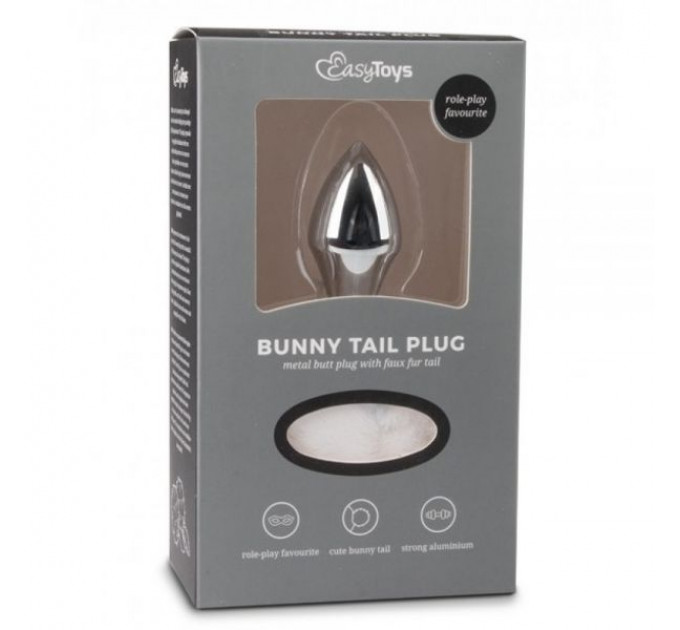 Металева анальна пробка з помпоном білий Bunny Tail Plug Easy Toys