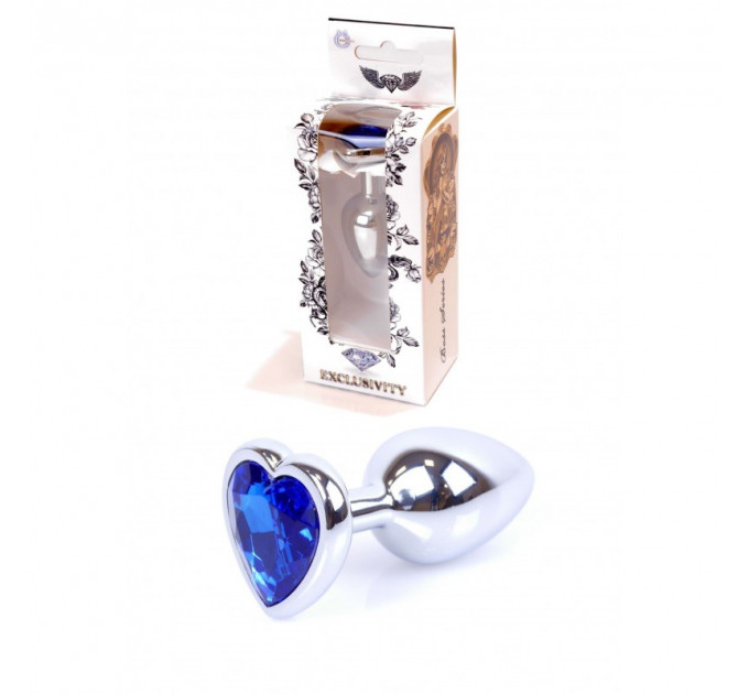 Анальная пробка с синим кристаллом в виде сердца Plug-Jewellery Silver Heart PLUG- Dark Blue