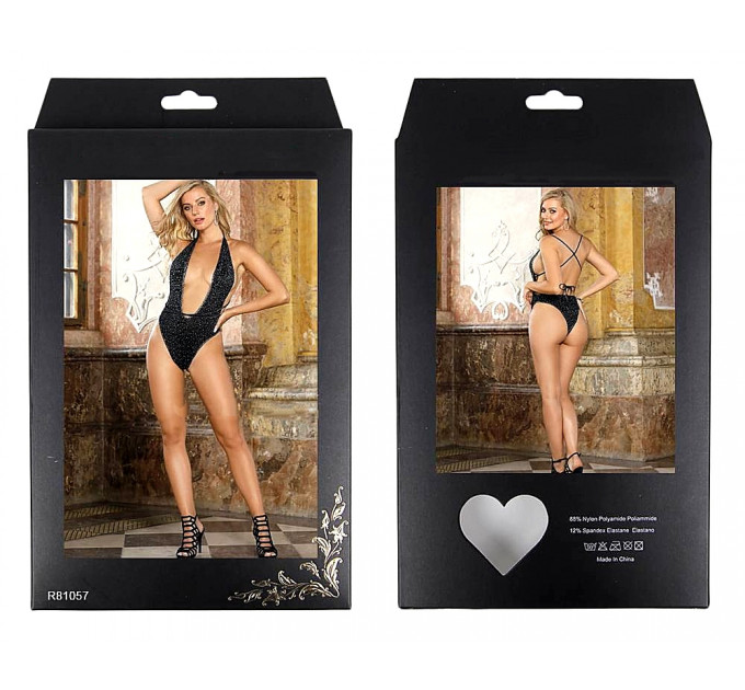 Боді зі стразами Star Night з відкритою спиною, чорне, XS-M