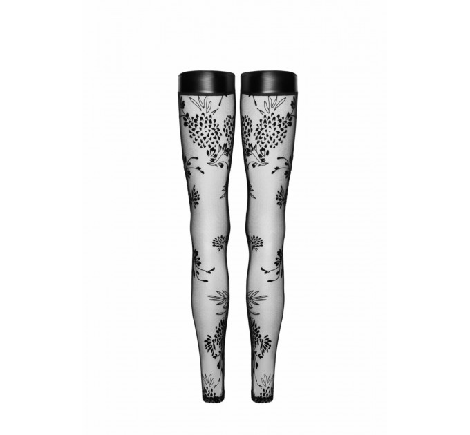 Панчохи Noir Handmade з флористичними візерунками, чорні, XXXL