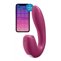 Подвійний смарт вібратор із вакуумною стимуляцією Satisfyer Sunray Connect App Berry бордовий