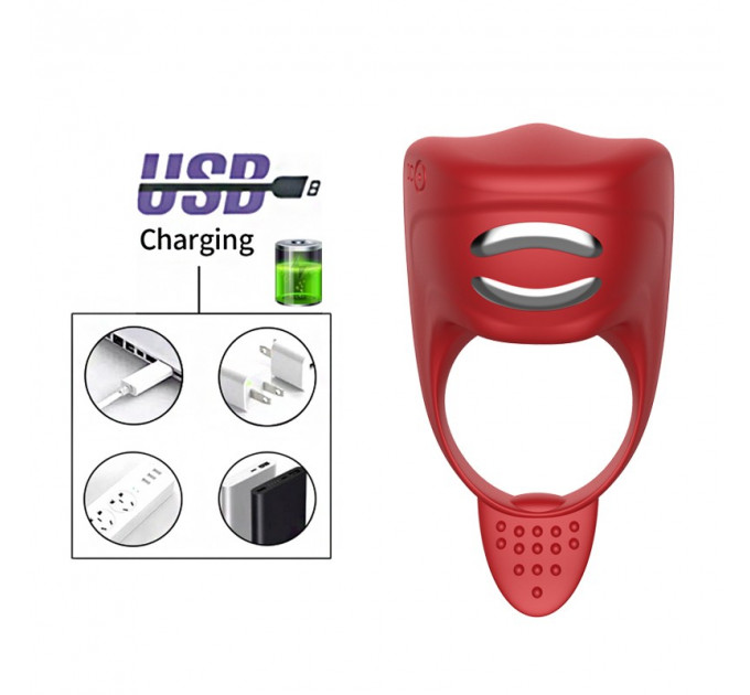 Ерекційне кільце з електростимуляцією Foxshow – Vibrator – Silicone Ring Red USB