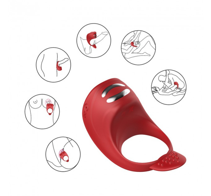 Ерекційне кільце з електростимуляцією Foxshow – Vibrator – Silicone Ring Red USB
