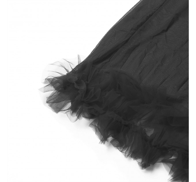 Халат Star Night с кружевом и поясом, черный, XS-S