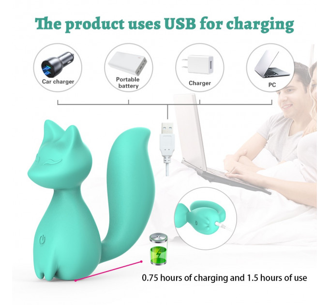 Міні-вібратор кліторальний Every Night Toys Doris у формі лисиці бірюзовий, 10 режимів вібрації