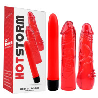 Набор вибратор + 2 насадки Chisa Hotstorm Hers Dildo Kit красный