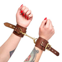 Наручники коричневые DS Fetish из итальянской кожи (Голландия)