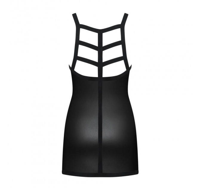 Платье винил Obsessive Leatheria chemise & thong, в комплекте стринги, черный, S/M