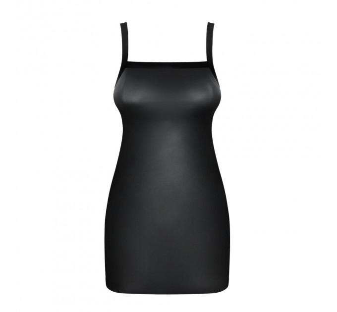 Платье винил Obsessive Leatheria chemise & thong, в комплекте стринги, черный, S/M
