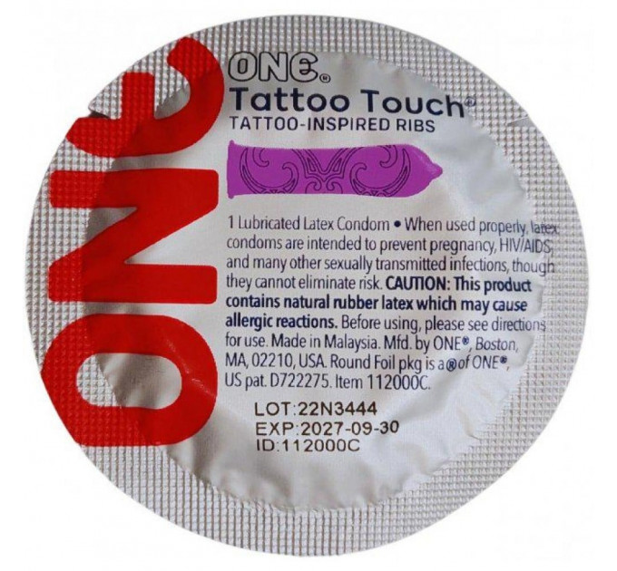 Набор презервативов 5шт One Tattoo Touch фиолетовые, 5 штук