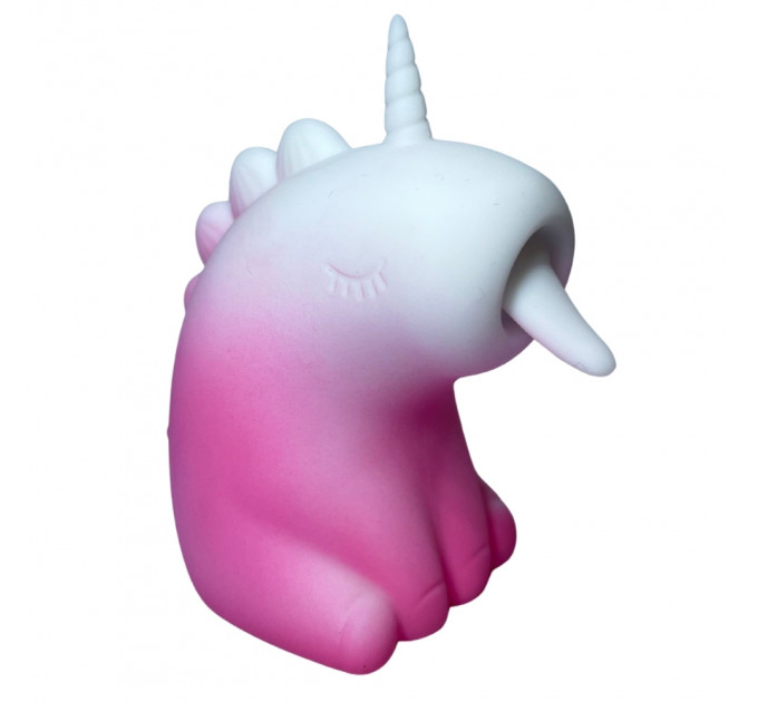 Стимулятор клитора с длинным вращающимся язычком UNIVIBE Единорог, 10 режимов, градиент бело-розовый