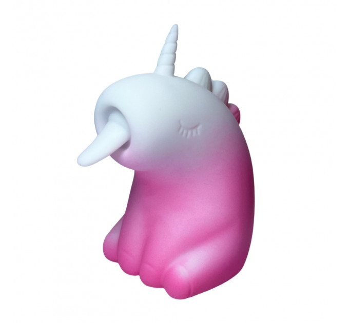 Стимулятор клитора с длинным вращающимся язычком UNIVIBE Единорог, 10 режимов, градиент бело-розовый