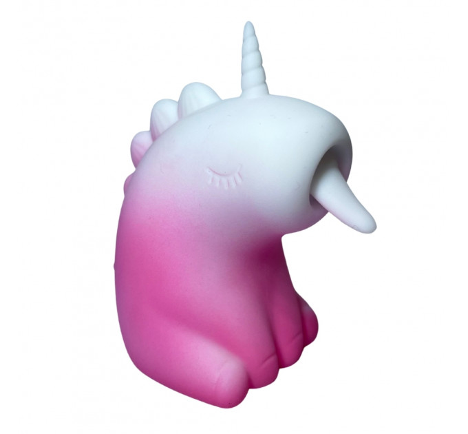 Стимулятор клитора с длинным вращающимся язычком UNIVIBE Единорог, 10 режимов, градиент бело-розовый