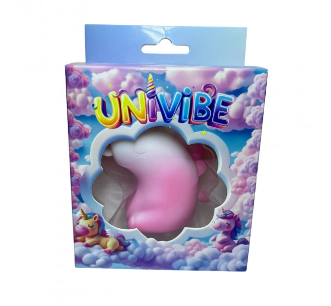 Стимулятор клитора с длинным вращающимся язычком UNIVIBE Единорог, 10 режимов, градиент бело-розовый