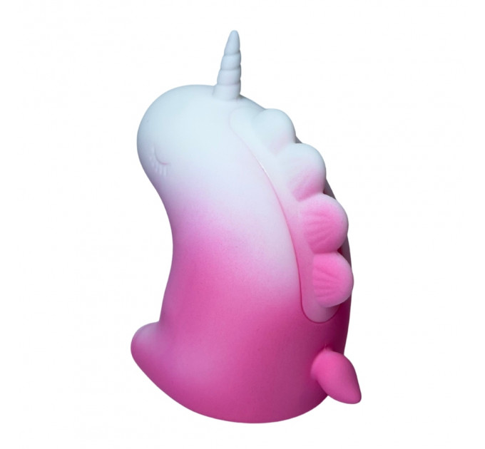 Стимулятор клитора с длинным вращающимся язычком UNIVIBE Единорог, 10 режимов, градиент бело-розовый