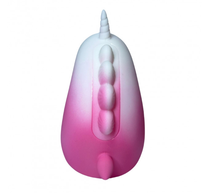 Стимулятор клитора с длинным вращающимся язычком UNIVIBE Единорог, 10 режимов, градиент бело-розовый