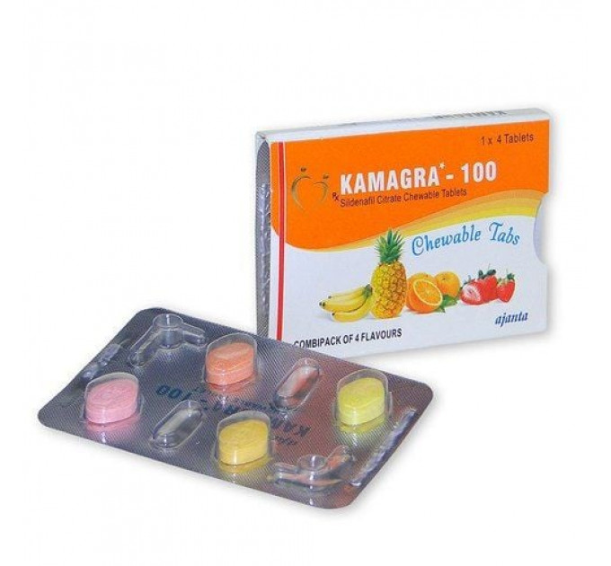 Таблетки для потенції Kamagra 100 Chewable Tabs за 1 упаковку (4 табл.)