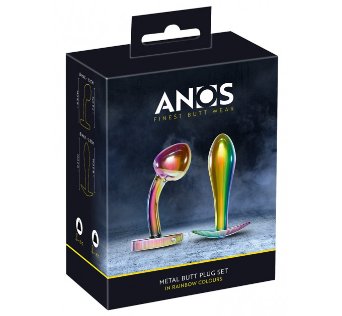 Набір металевих райдужних анальних пробок Anos Metal Butt Plug Set, 2 шт.