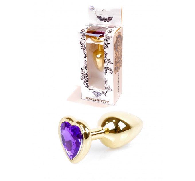 Анальная пробка с фиолетовым камнем, сердце Jewellery