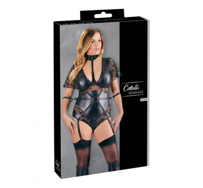 Боди с молнией на промежности Cottelli Body Bondage в БДСМ стиле, черное, 2XL