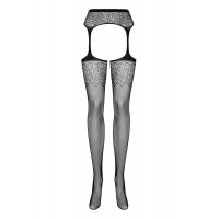 Панчохи з поясом Obsessive S207 XL/XXL чорні