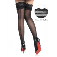 Чулки черные с кружевом Star Night и вертикальной линией по длине