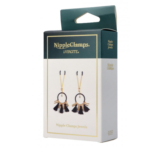 Декоративні золоті затискачі для сосків Virgite Nipple Clamps з чорними пензликами