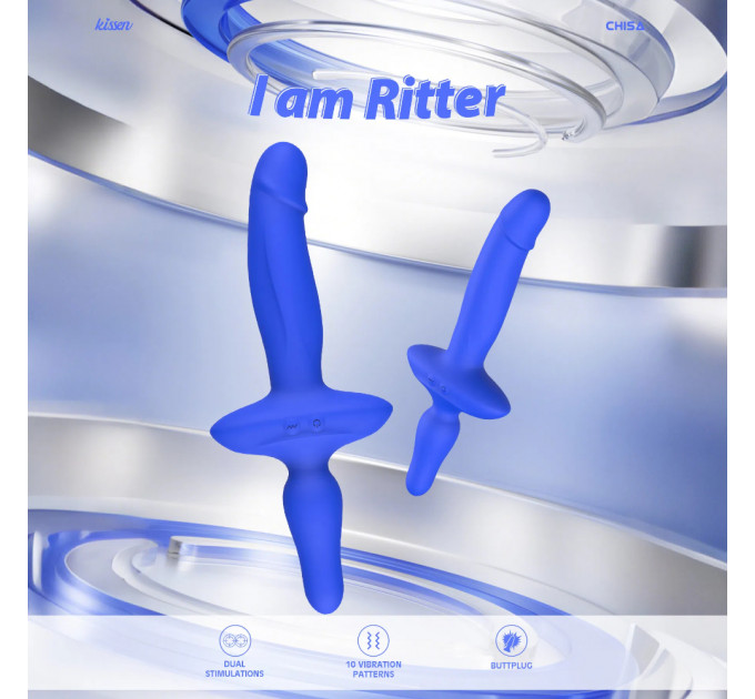 Двойной вибратор с анальным стоппером Chisa Kissen Ritter синий