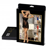 Пеньюар зі стрінгами Star Night з мереживом, чорний, M-L