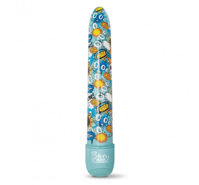 Вибратор классический Global Novelties Prints Charming Pop Tease с ярким принтом, голубой