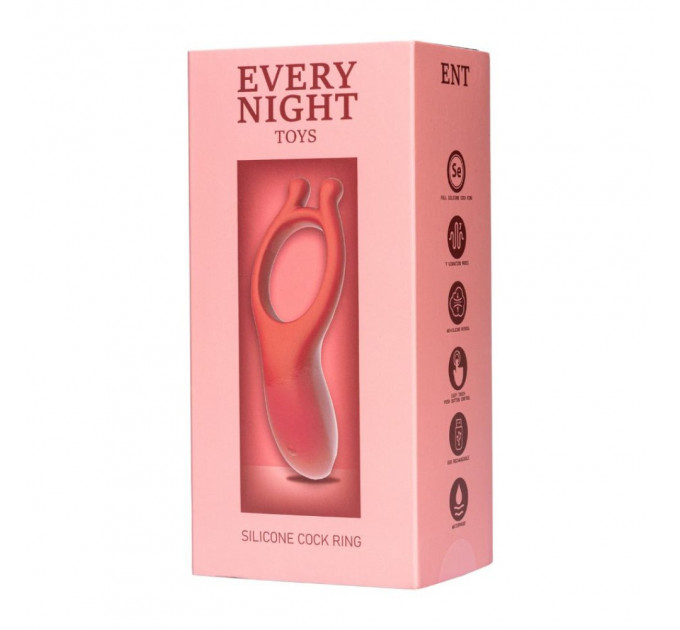 Вібраційне ерекційне кільце Every Night Toys з відростком для стимуляції клітора, червоне