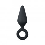 Анальная пробка со стоппером-кольцом Easytoys, силиконовая, чёрная, 8.5 х 2.5 см