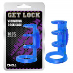 Насадка с вибрацией Chisa Get Lock Vibrating Cock Cage и эрекционными кольцами, синяя