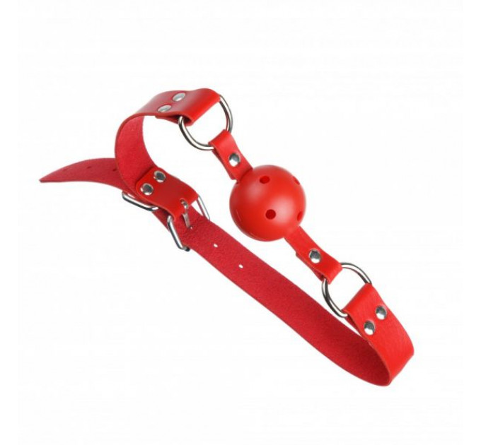 F61401 Кляп из экокожи BREATHABLE BALL GAG RED