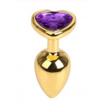 Анальная пробка Gold Metal Heart Dark Violet, M