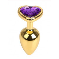 Анальная пробка Gold Metal Heart Dark Violet, M