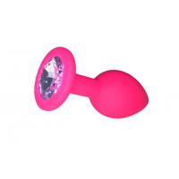 Анальна пробка розовый силикон с белым камнем М