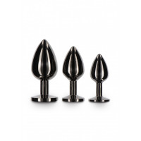 Анальная металлическая пробка M с черным камнем Butt Plug With Diamond Jewel Taboom