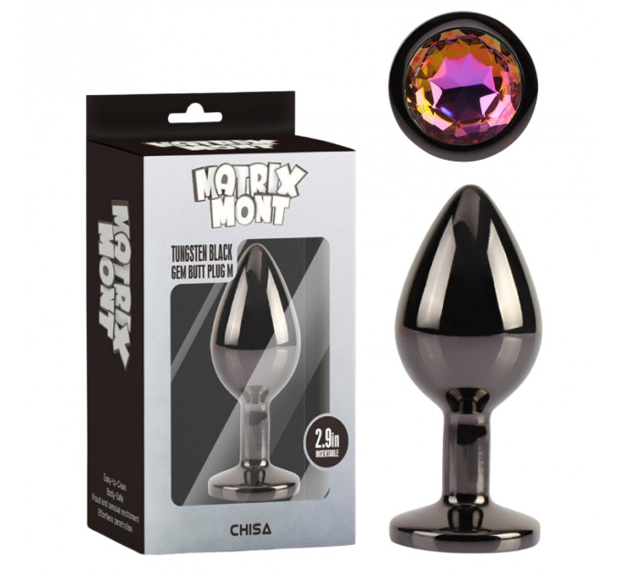 Анальна пробка чорна CHISA MATRIX MONT з різнокольоровим каменем, розмір M