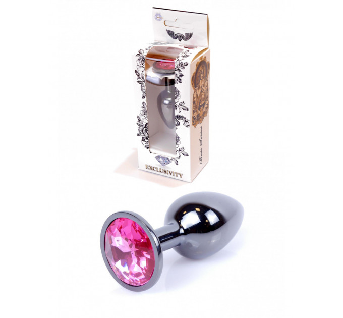 Анальная пробка с камнем Plug-Jewellery Dark Silver PLUG- Pink размер S