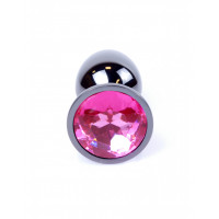 Анальная пробка с камнем Plug-Jewellery Dark Silver PLUG- Pink размер S