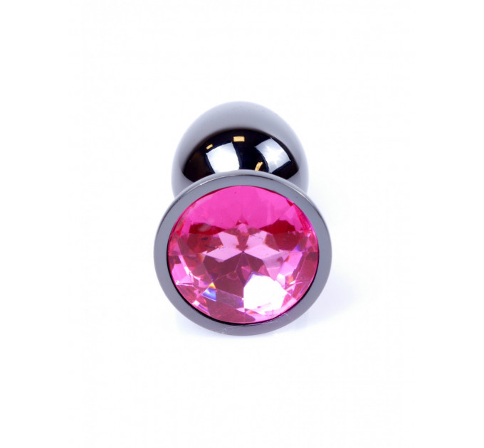 Анальная пробка с камнем Plug-Jewellery Dark Silver PLUG- Pink размер S